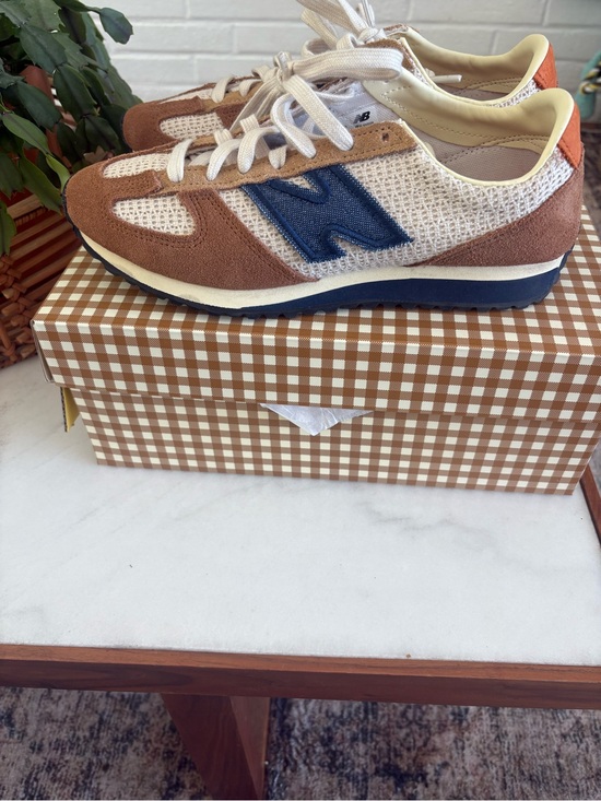Sezane + New Balance Shoes - New Balance Brown, Cream & Blue Retro Runner Sneakers